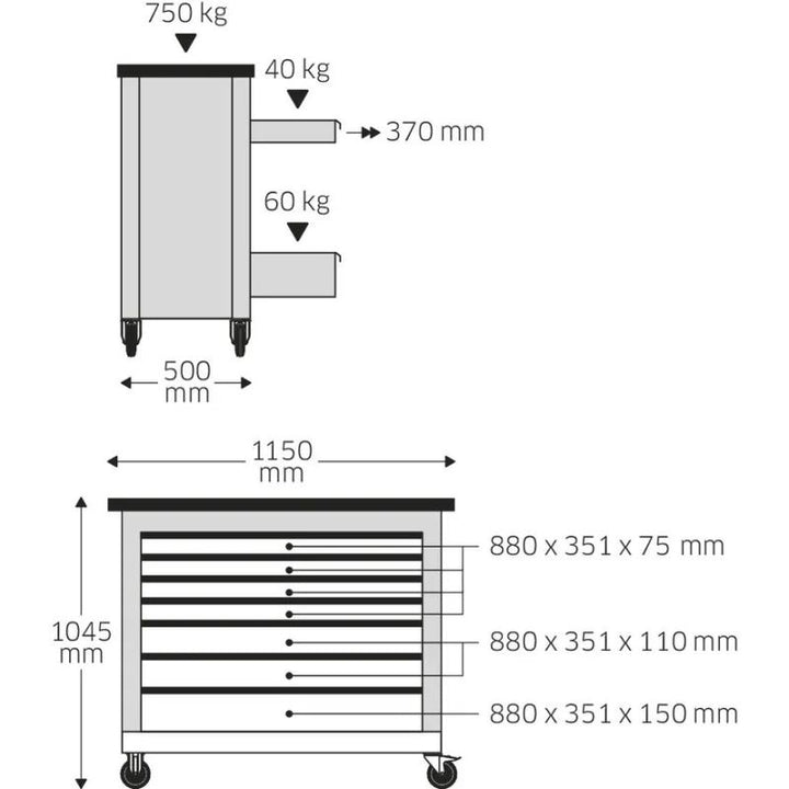 Stahlwille 85010625 12950/11 Mobile workbench, L.500 mm