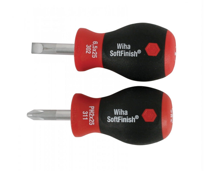 Wiha Tools 31191 SoftFinish Stubby Slotted 6.5mm/Phillips #2 Screwdrivers, 2 Pc. Set