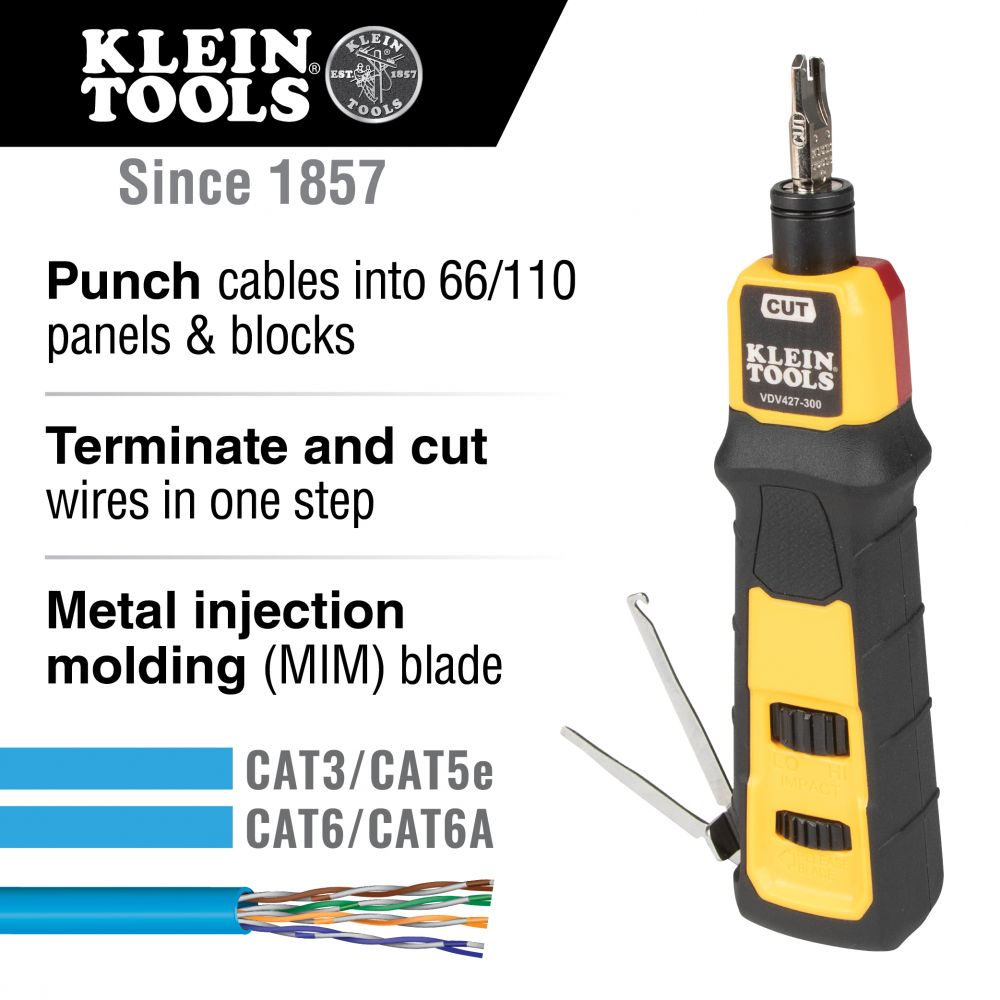 Klein Tools VDV427-300  Impact Punchdown Tool, 66/110 Blade, Spring-Loaded, MIM with Bayonet-Style, Twist-and-Lock Socket, DATA Punchdown