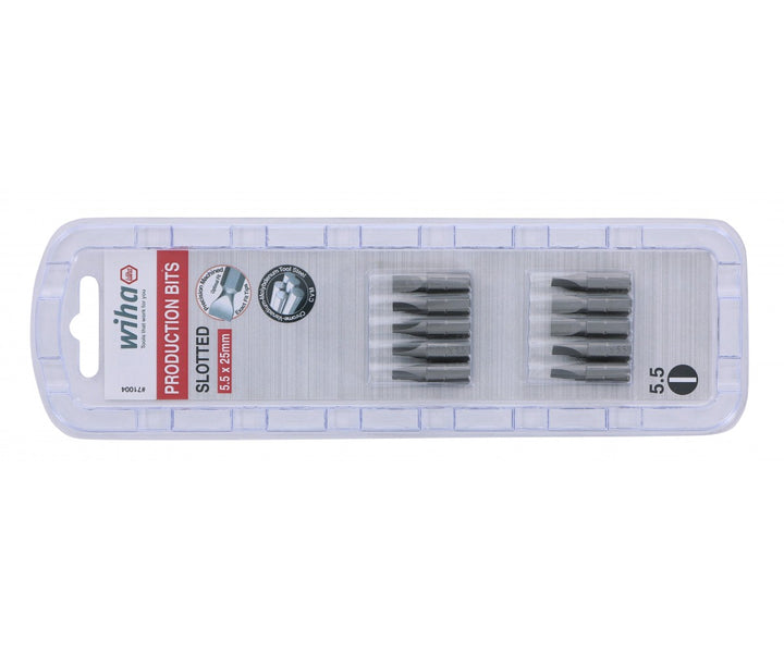 Wiha Tools 71004 5.5mm x 25mm Slotted Insert Bit, 10 Pack