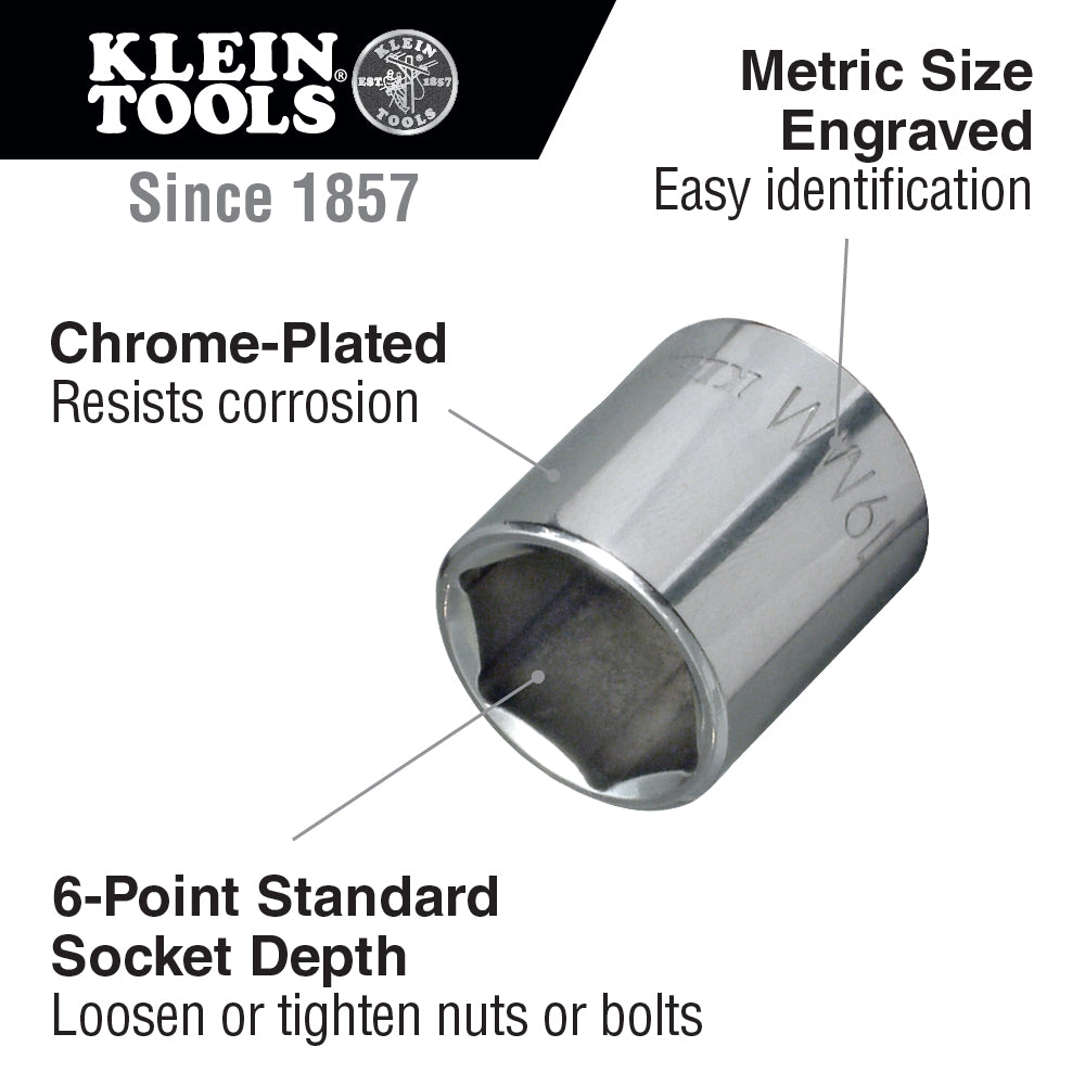 Klein Tools 65911 11 mm Metric 6-Point Socket, 3/8-Inch Drive