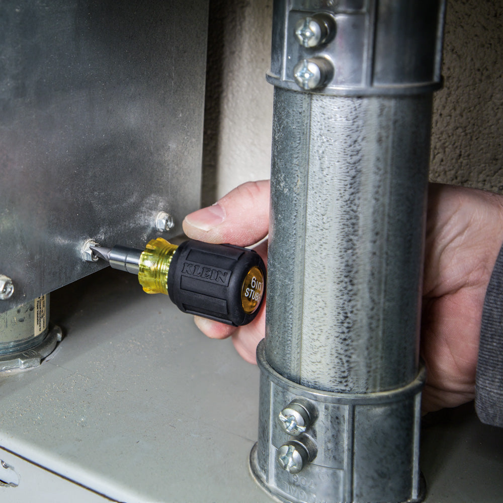 Klein Tools 32561 Stubby Screwdriver and Nut Driver 6-in-1 Multi-Bit, 2 Phillips, 2 Flat Heads, 2 Nut Drivers