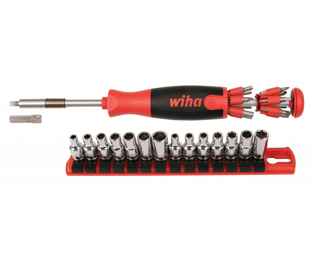 Wiha Tools 77793 26-in-1 Ultra Driver Tradesman Socket Set with Square Socket adapter 29 piece set