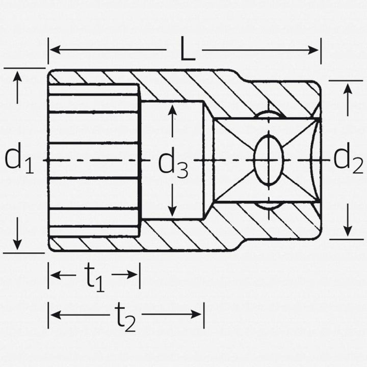 Stahlwille 02010014 45 12-pt Bi-Hex Socket, 3/8" Drive 14 mm