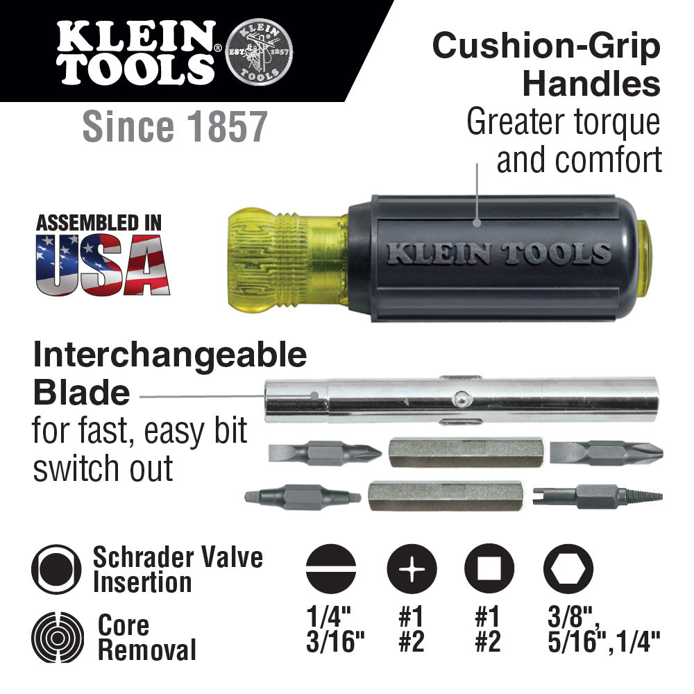 Klein Tools 32527 11-in-1 Screwdriver / Nut Driver with Schrader Bit