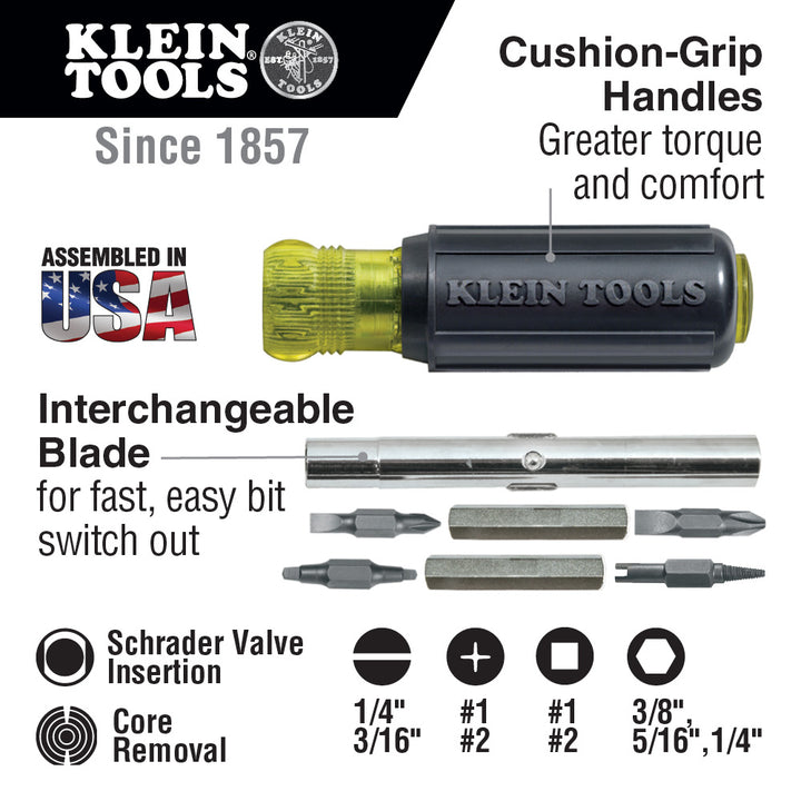 Klein Tools 32527 11-in-1 Screwdriver / Nut Driver with Schrader Bit