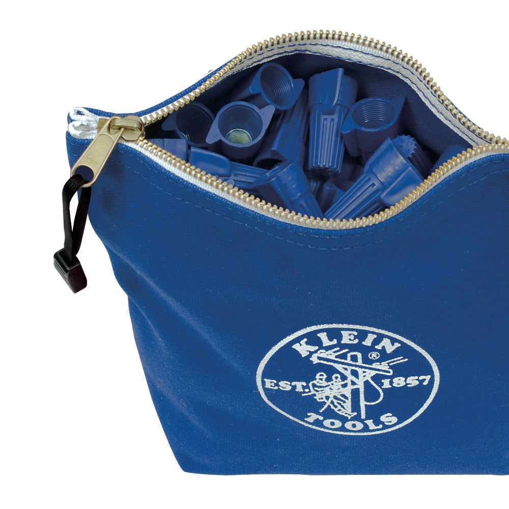 Klein Tools 5539BLU Canvas Zipper Pouch, 10-Inch Tool Bag Storage Organizer, Blue