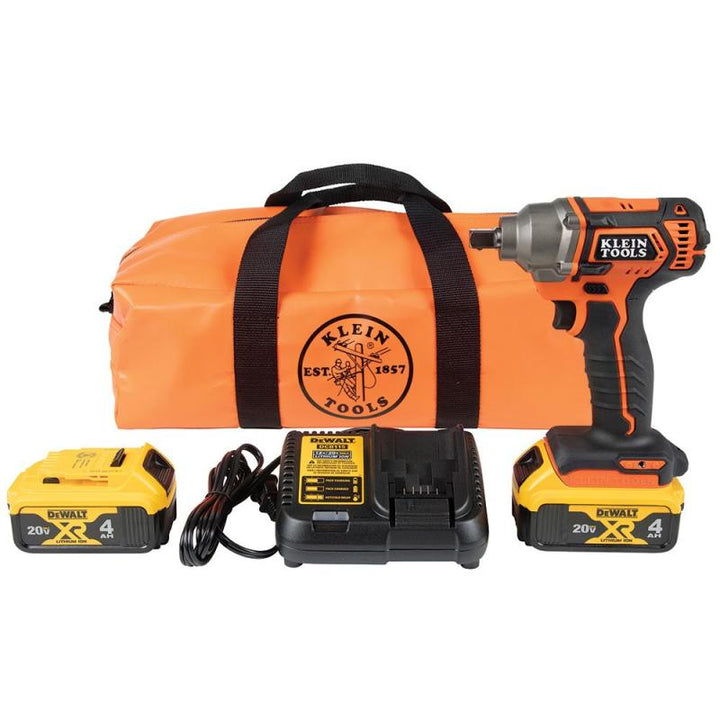 Klein Tools BAT20CW1 Battery-Operated Compact Impact Wrench, 1/2-Inch Detent Pin, Full Kit
