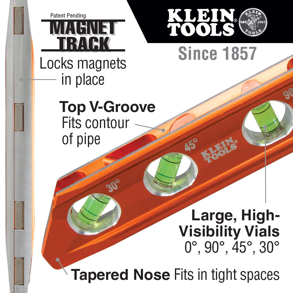 Klein Tools 935RB Torpedo Billet High-Viz Level with Rare Earth Magnet and Tapered Nose