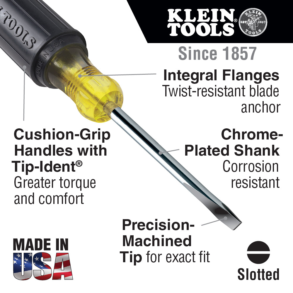 Klein Tools 601-10 Screwdriver, 3/16-Inch Cabinet, 10-Inch Shank