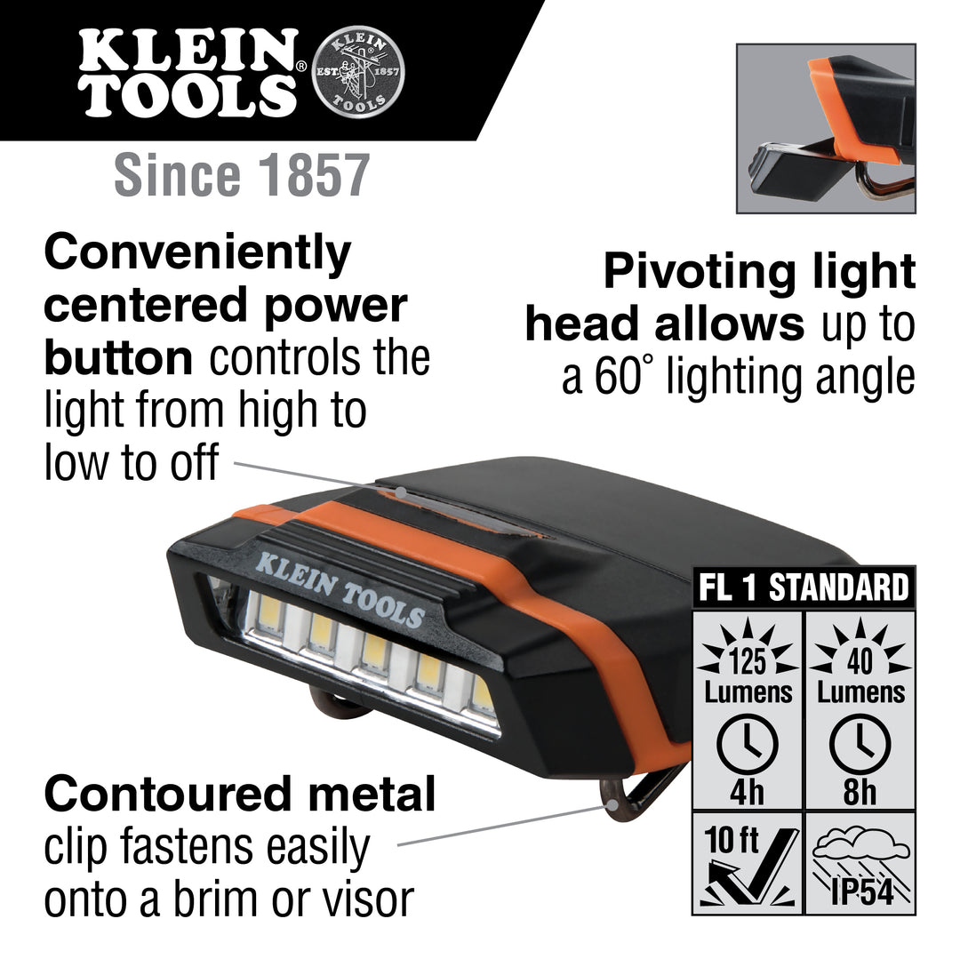 Klein Tools 56402 Cap Visor Clip Light, LED Clip on Light, Pivoting Head