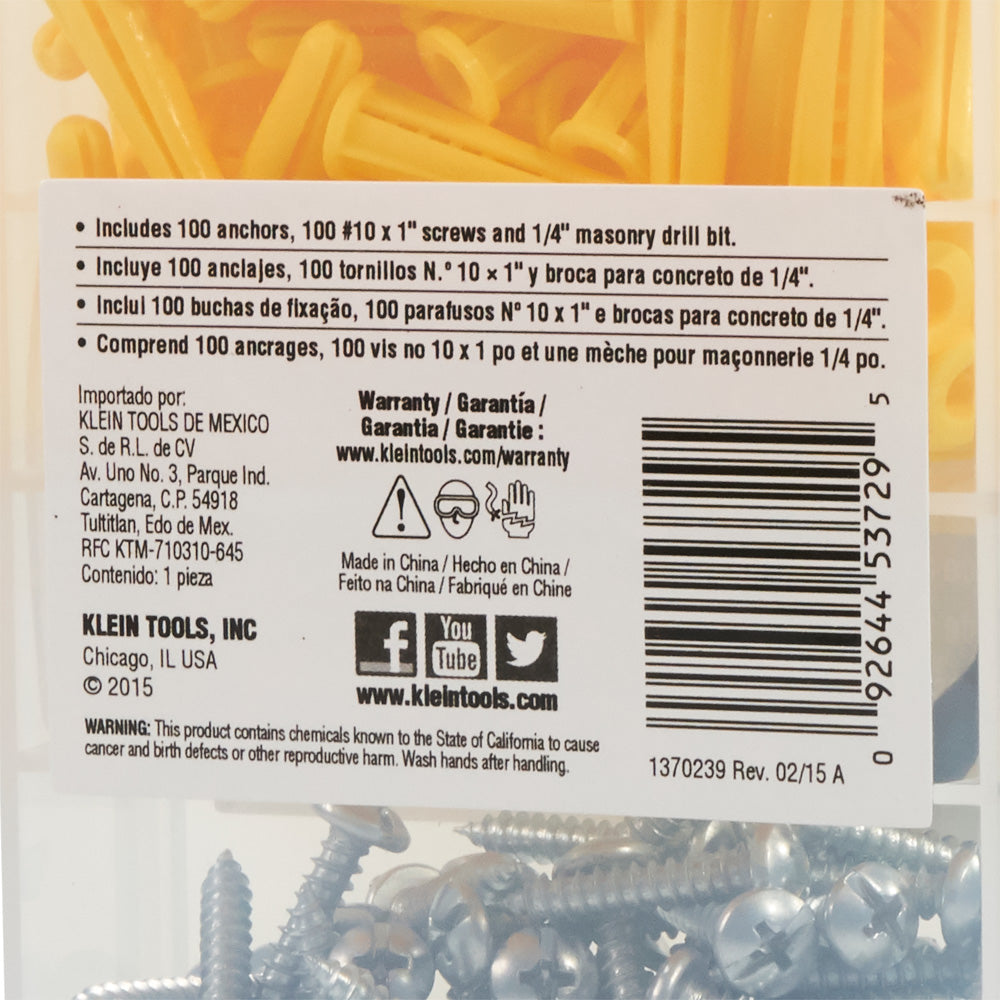 Klein Tools 53729 Conical Anchor Kit, 100 Anchors Kit