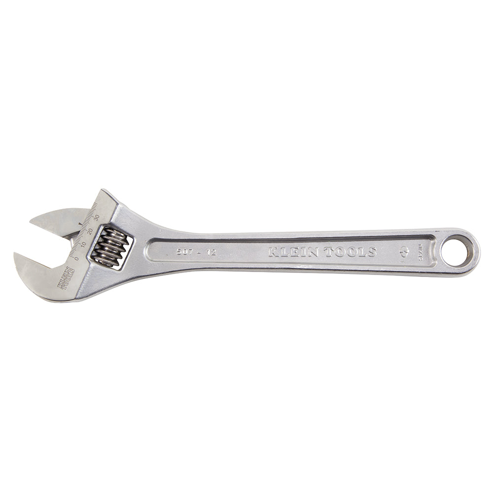 Klein Tools 507-12 Adjustable Wrench, Extra Capacity Jaw Forged Drive Wrench with High Polish Chrome Finish, 12-Inch