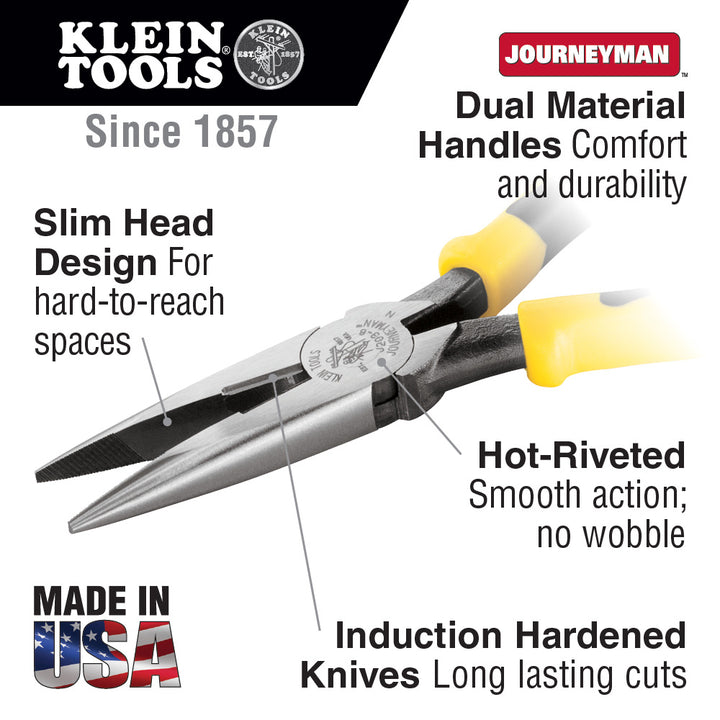 Klein Tools J203-7 Pliers, Long Nose Side-Cutters, 7"