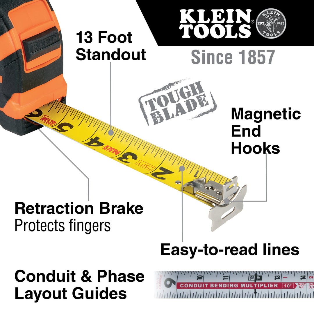 Klein Tools 9225 Tape Measure, 25-Foot Magnetic Double-Hook