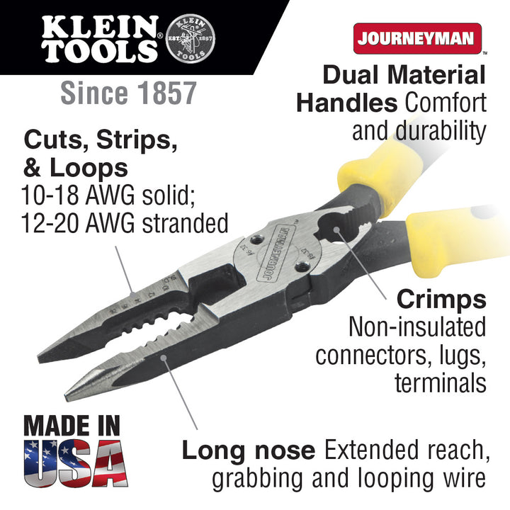 Klein Tools J207-8CR Needle Nose Pliers with Crimper