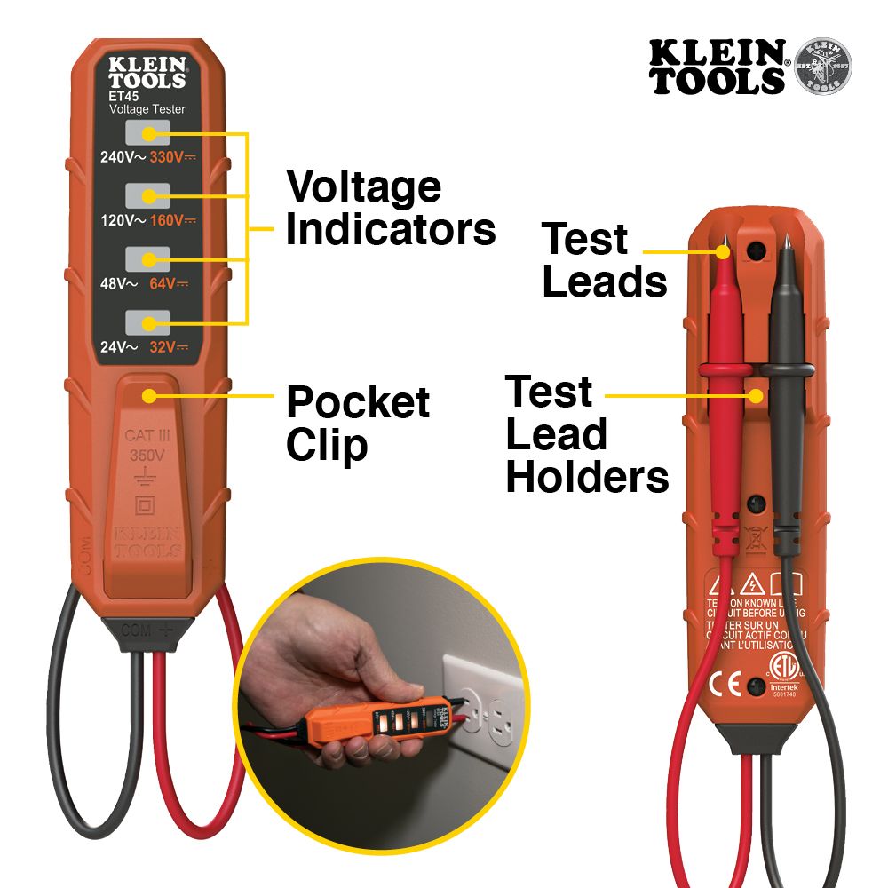 Klein Tools ET45VP Voltage and GFCI Receptacle Tester, AC/DC Voltage Electrical Test Kit