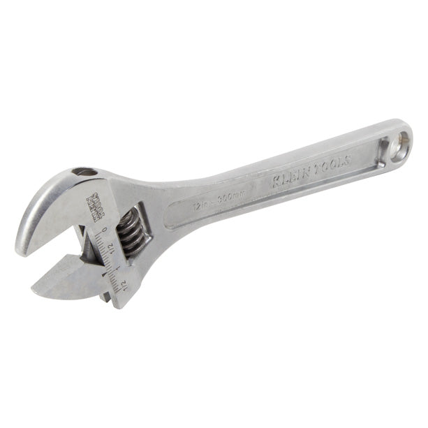 Klein Tools 507-12 Adjustable Wrench, Extra Capacity Jaw Forged Drive Wrench with High Polish Chrome Finish, 12-Inch