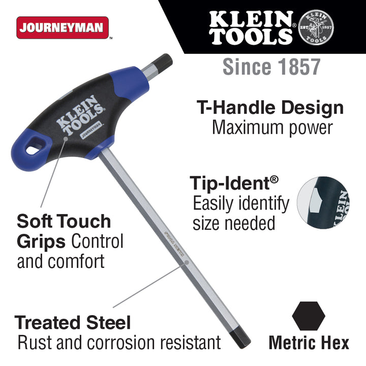 Klein Tools JTH9M3 Journeyman T-Handle Hex Key, 9" x 3 mm