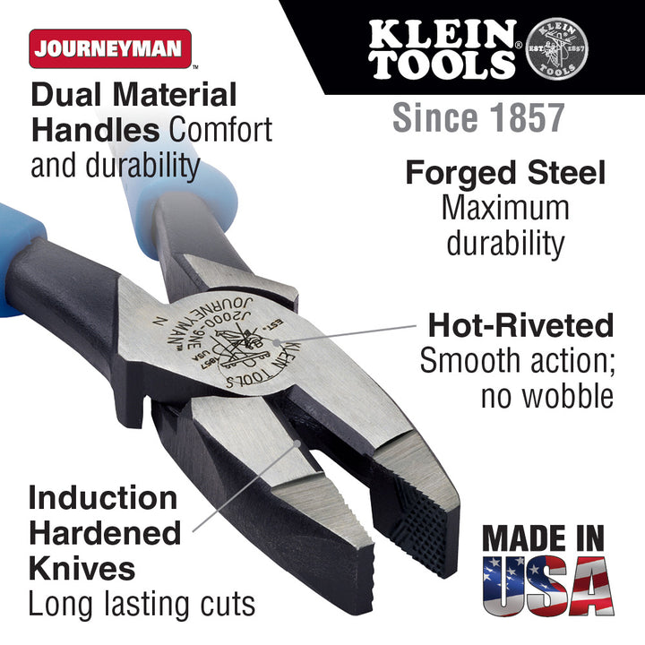 Klein Tools J213-9NE Journeyman Pliers Side Cutting, 9"