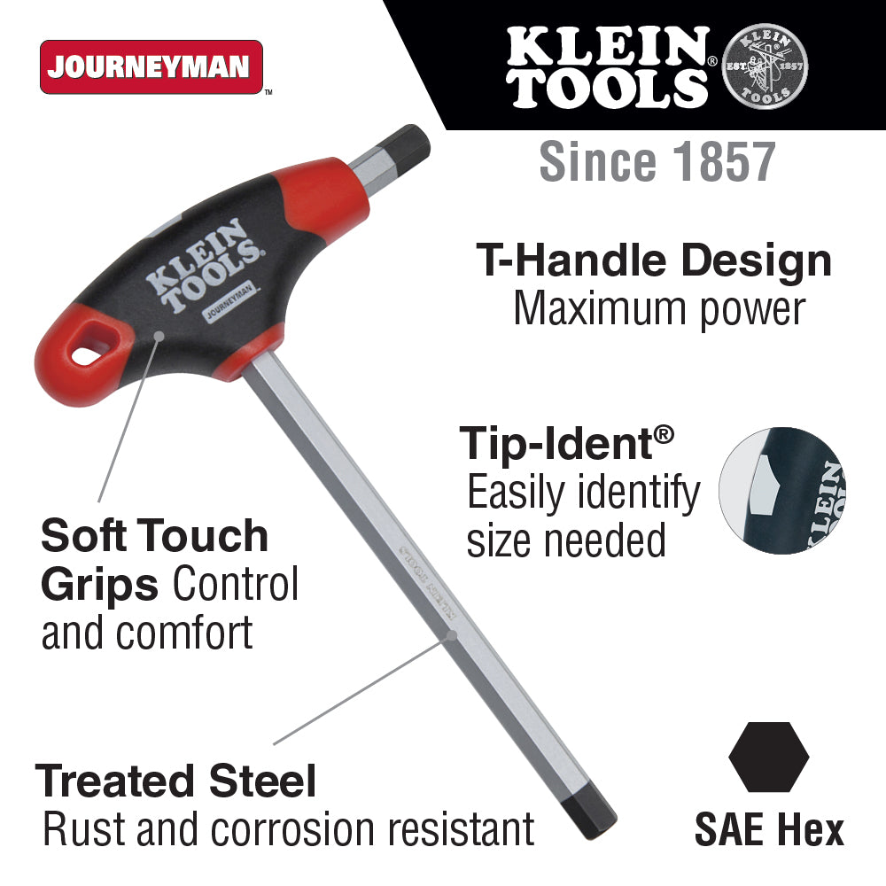 Klein Tools JTH9E08 Journeyman T-Handle Hex Key, 9" x 1/8"