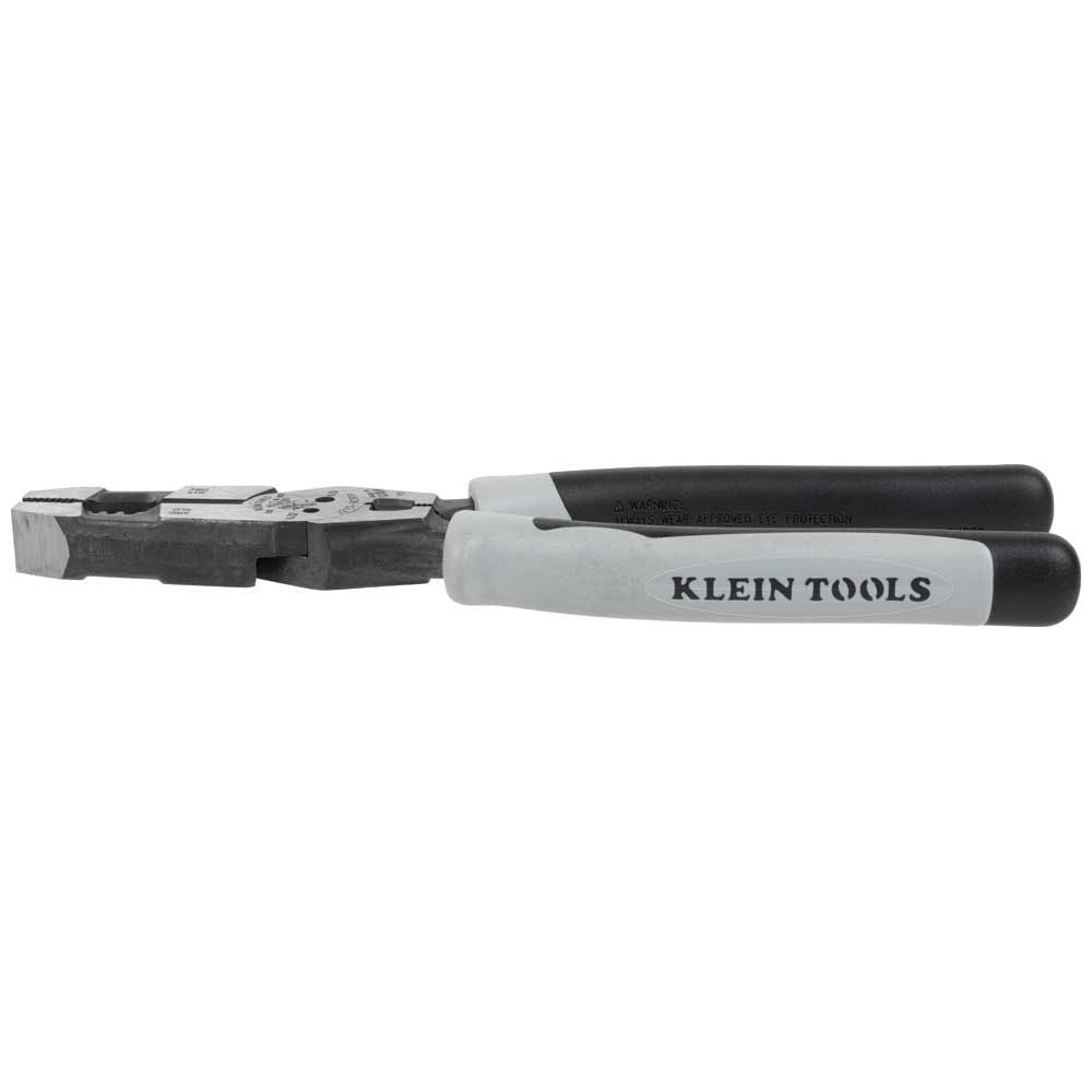 Klein Tools J2159CRTP Side Cutting Pliers, 9-Inch Journeyman High Leverage Hybrid Pliers with Crimper, Fish Tape Puller and Wire Stripper