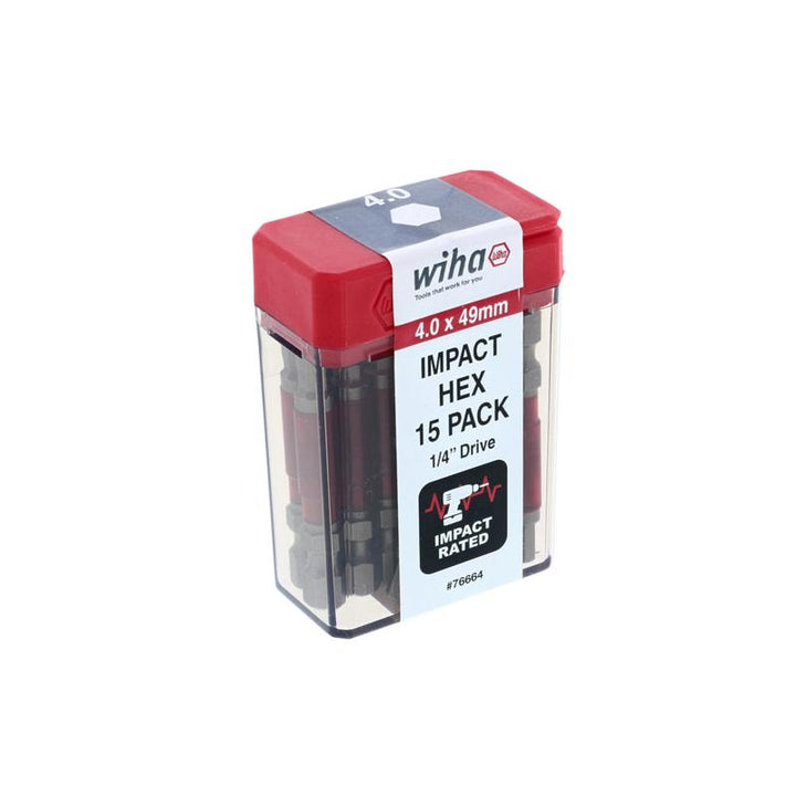 Wiha Tools 76664 MaxxTor Impact Bit Hex 4.0mm - 49mm - 15 Pack