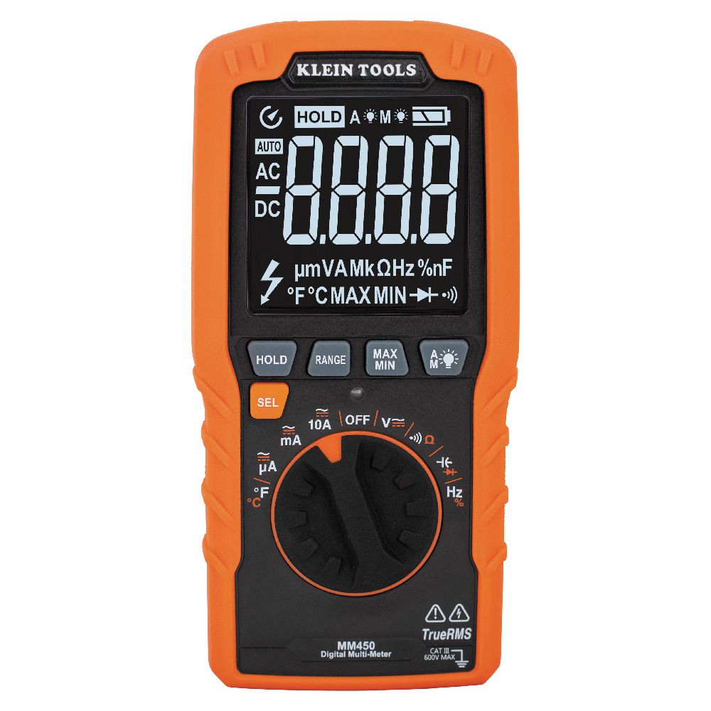 Klein Tools MM450 Multimeter, Slim Digital Meter, Auto-Ranging TRMS, 600V AC/DC Voltage, Current, Resistance, Temp, Frequency, Continuity