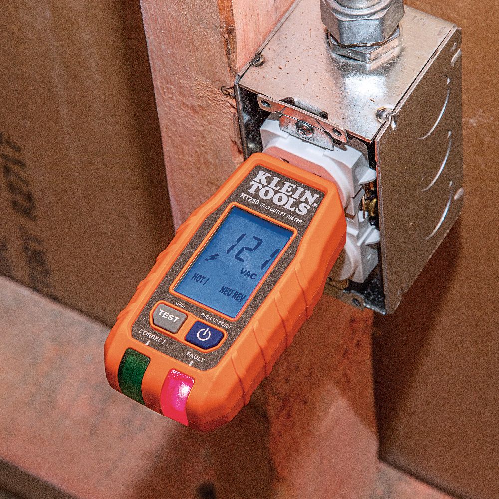 Klein Tools RT250 GFCI  Receptacle Tester with LCD Display, for Standard  3-Wire 120V Electrical Outlets