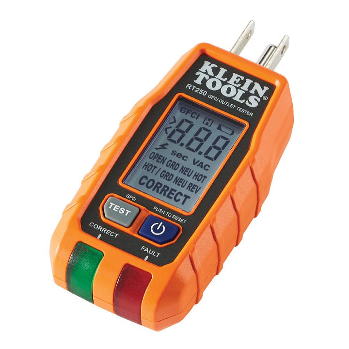 Klein Tools RT250 GFCI  Receptacle Tester with LCD Display, for Standard  3-Wire 120V Electrical Outlets