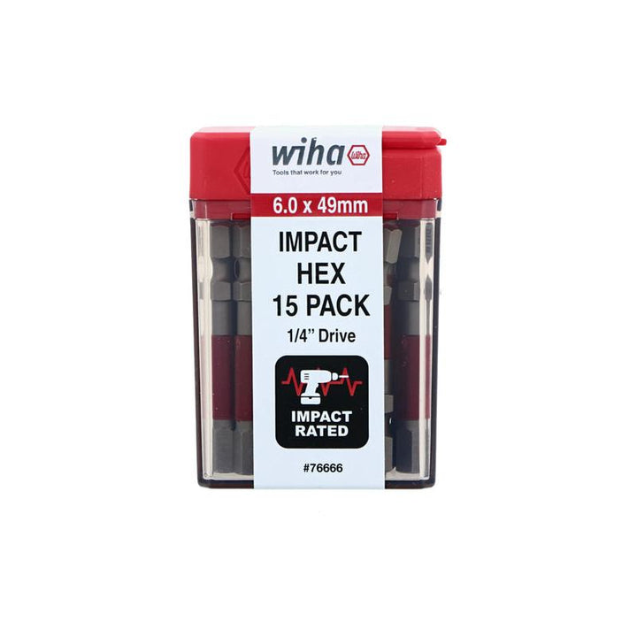 Wiha Tools 76666 MaxxTor Impact Bit Hex 6.0mm - 49mm - 15 Pack
