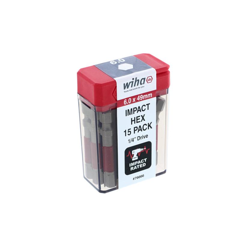 Wiha Tools 76666 MaxxTor Impact Bit Hex 6.0mm - 49mm - 15 Pack