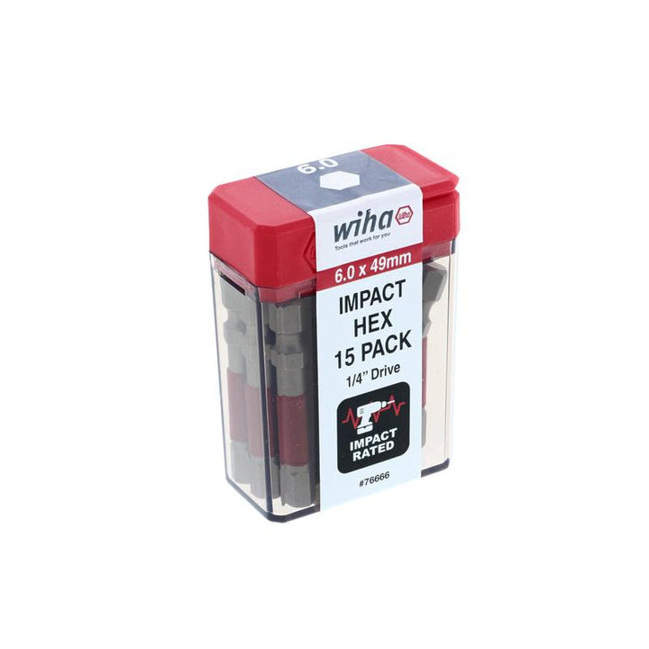 Wiha Tools 76666 MaxxTor Impact Bit Hex 6.0mm - 49mm - 15 Pack