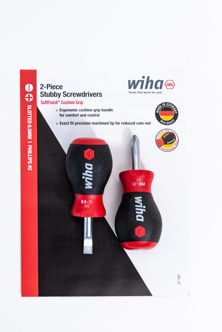 Wiha Tools 31191 SoftFinish Stubby Slotted 6.5mm/Phillips #2 Screwdrivers, 2 Pc. Set